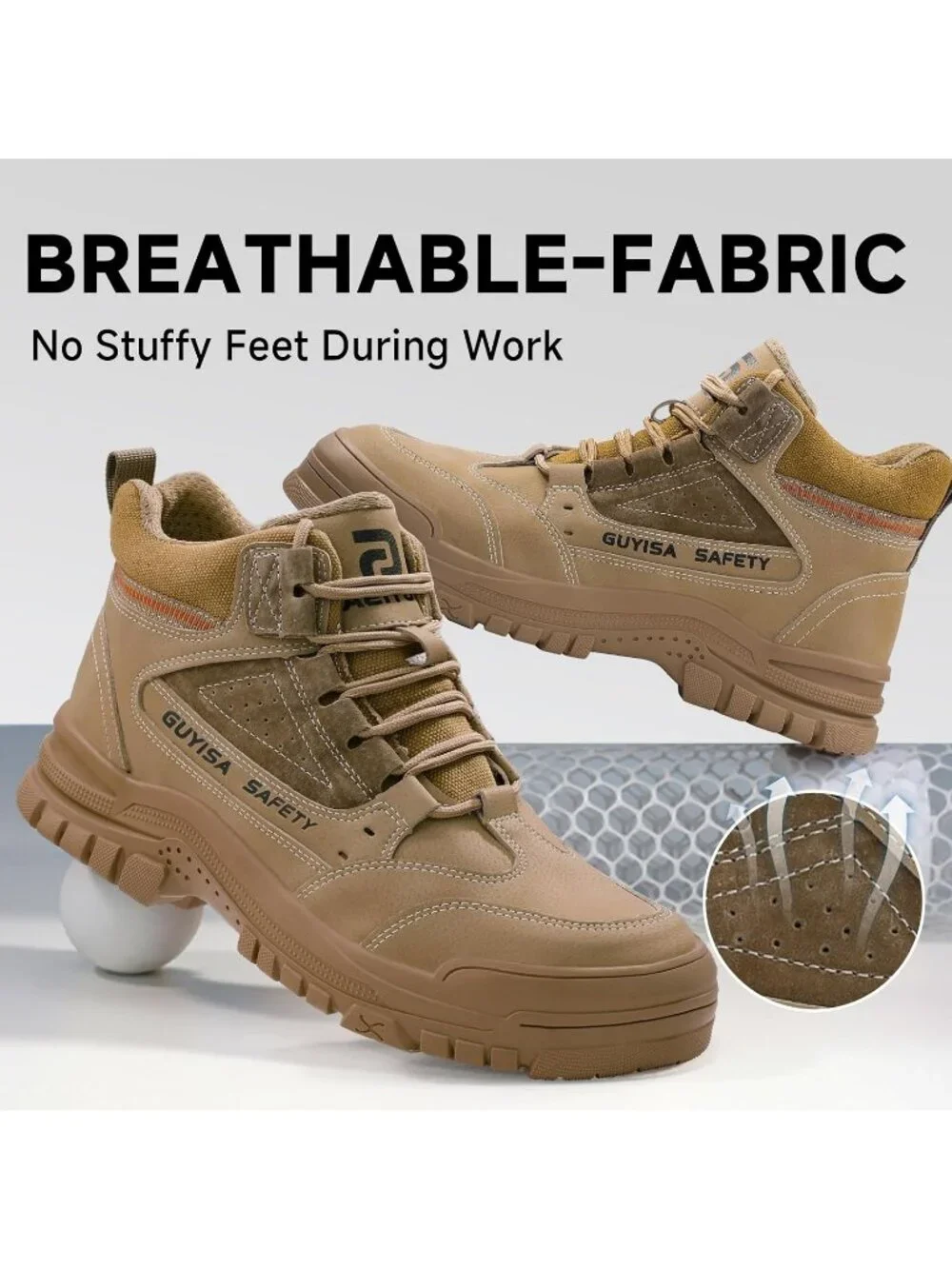 Men's Brown Resistant Safety Shoes High Top Steel Toe Non Slip Hiking Boot